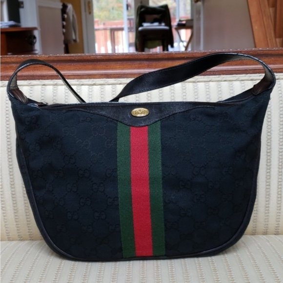 GUCCI GG WEB BLACK CANVAS STRIPE OPHIDIA SHOULDER BAG - Picture 1 of 6